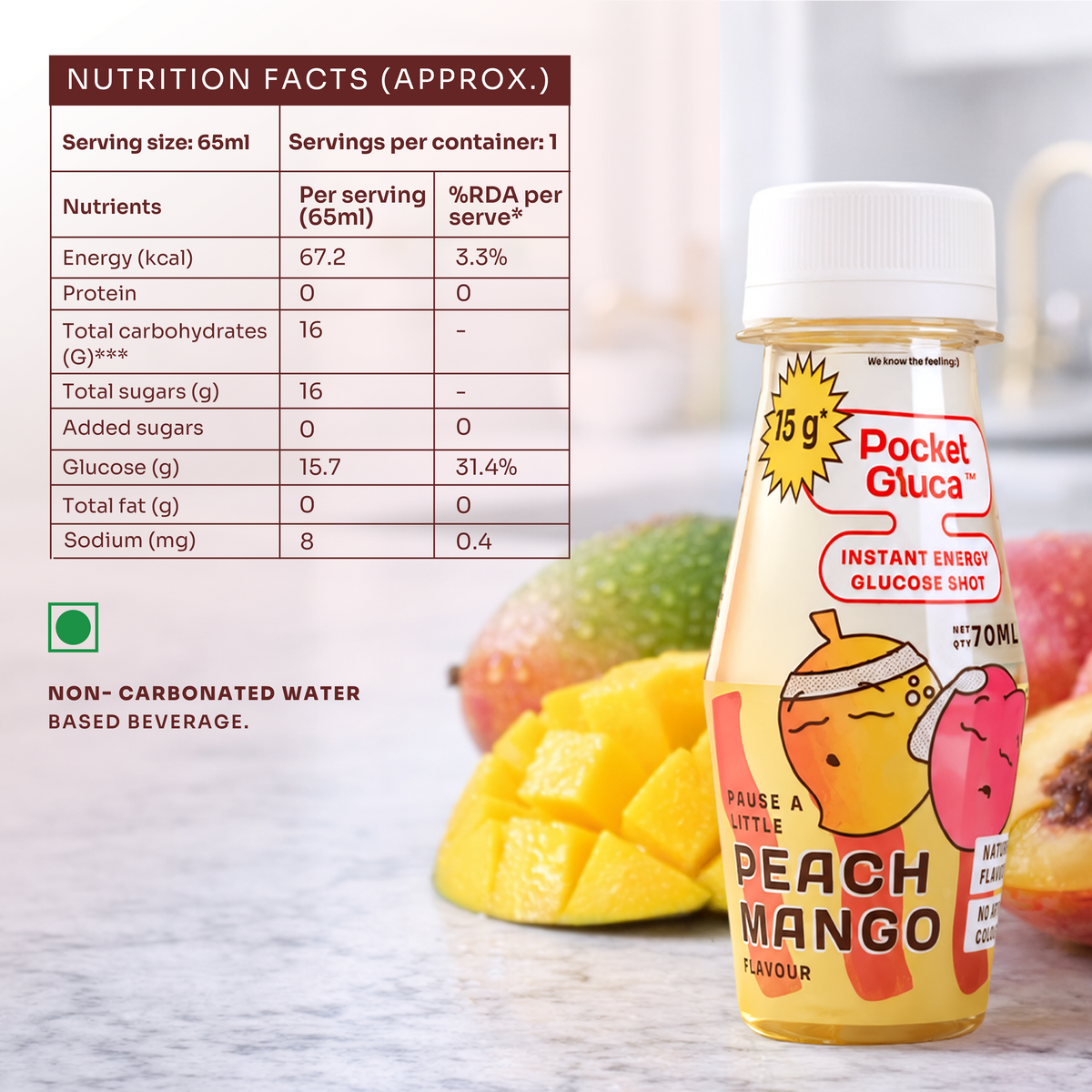 PocketGluca - Glucose Shots Peach Mango | 6 x 70ml