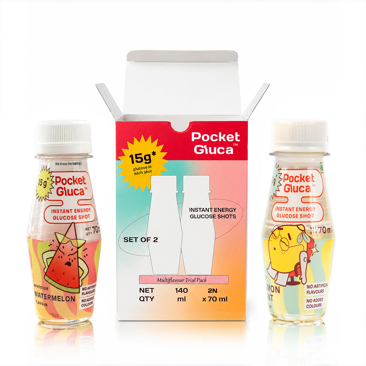 PocketGluca Glucose Shots - Multiflavour Trial pack | 2 x 70ml