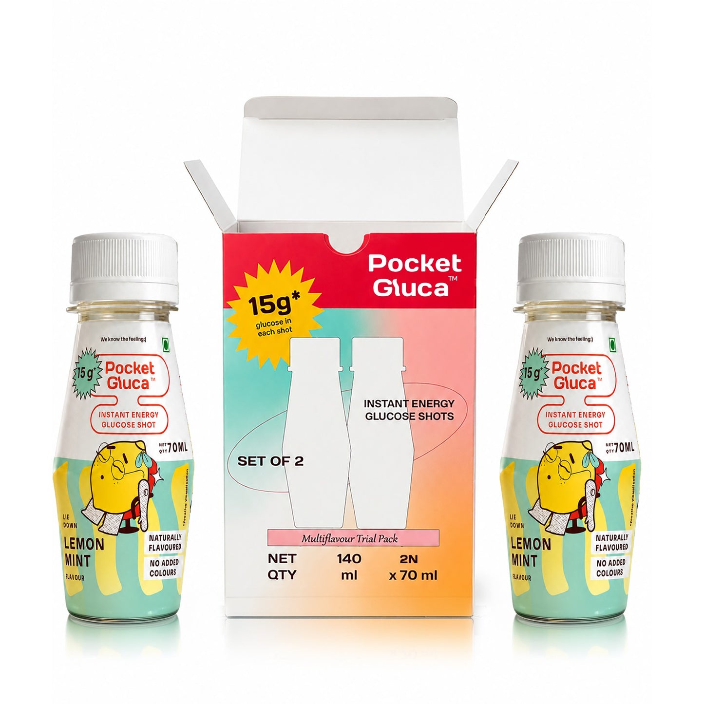 Glucose Shots Multiflavour Trial pack of 2 | 70ml each | Peach Mango - Lemon mint
