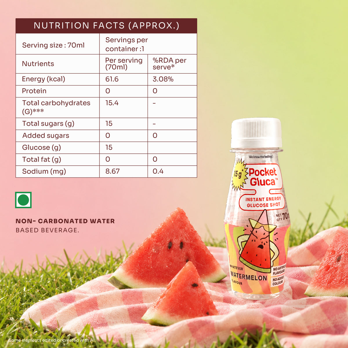 PocketGluca - Watermelon Glucose shots | 6 x 70ml