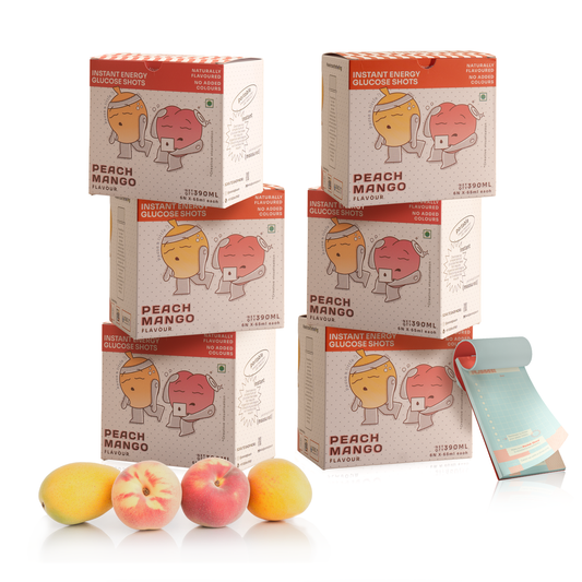 Glucose Shots Peach Mango | Set of 36 bottles, Bulk | 70 ml each