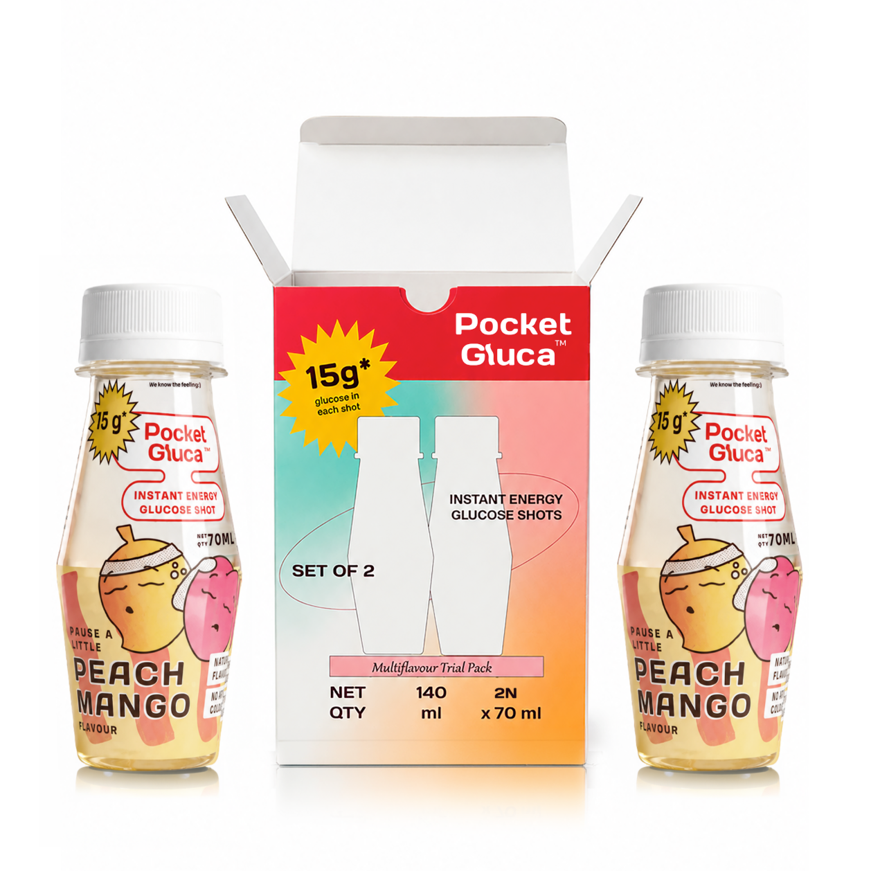 Glucose Shots Multiflavour Trial pack of 2 | 70ml each | Peach Mango - Lemon mint