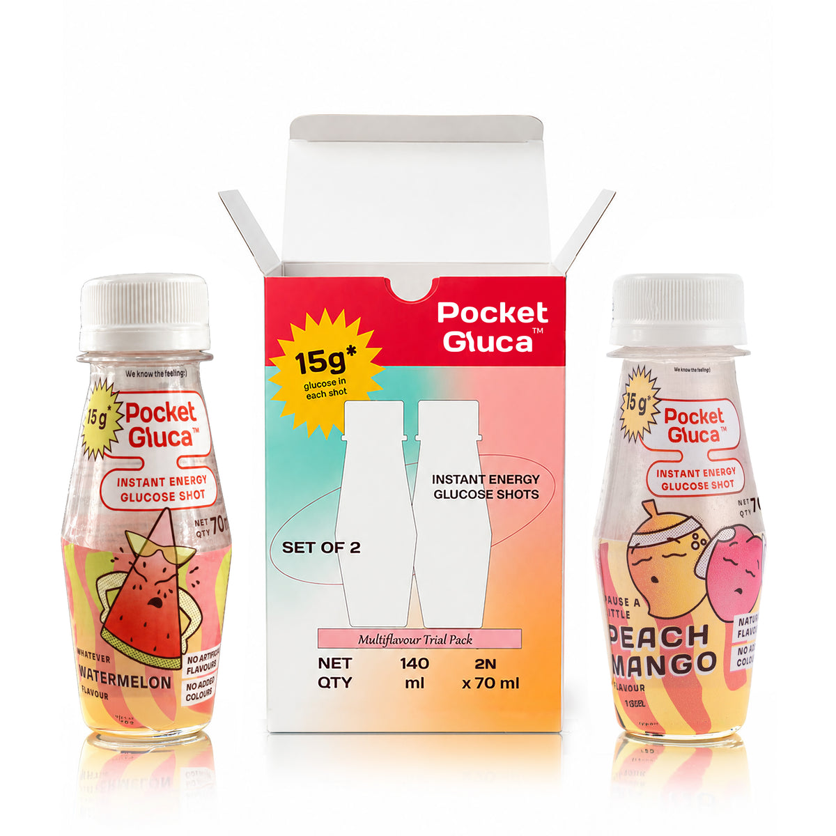 PocketGluca Glucose Shots - Multiflavour Trial pack | 2 x 70ml